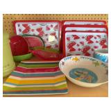 Large Hydro-Jug, Watermelon Platters/Bowls, 3 Piece Fish Set and Striped Plate
