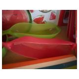 Large Hydro-Jug, Watermelon Platters/Bowls, 3 Piece Fish Set and Striped Plate