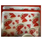 Large Hydro-Jug, Watermelon Platters/Bowls, 3 Piece Fish Set and Striped Plate