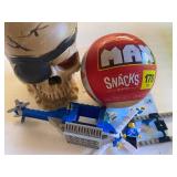 MEGA BLOKS Pirate Skull, ZURU MAX Snacks Still Sealed - (Hot Dog) and Helicopter/Pieces