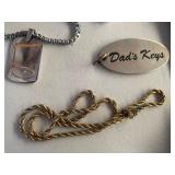 Glasses, Key Chains, Gold and Silver Toned Chains (one has broken clasp)