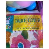 Easter Table Cover, Bunny Egg Holder, Bubbles and Metal Bucket
