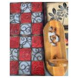Floral Metal Wall Art (3 Pieces) and Vintage Wood Owl Mirror/Shelf