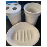 Bathroom Trash Can w/ Liners, Toothbrush Holder/Cup and Soap Dish Set, Alarm Clock, Curlers