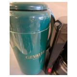 Gevalia Coffee Dispenser and Coffee Maker w/ Filters (both new) and a Canister