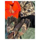 Hunter Orange and Camo Hat/Gloves in a Militaty Laundry Bag