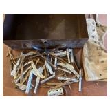 Metal Box w/ Vintage Hair Pins/Curlers, One Very Dirty Canvas WWII Boot Cover