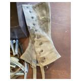 Metal Box w/ Vintage Hair Pins/Curlers, One Very Dirty Canvas WWII Boot Cover