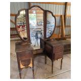 Vintage Three-Panel Mirror Vanity, Unique Little Cubbies w/ Lids on Top