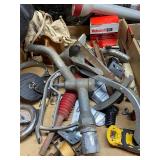Shelf of Shop Supplies - Oil Pans, Tools, Flashlights and LOTS MORE