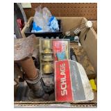 Shelf of Shop Supplies - Oil Pans, Tools, Flashlights and LOTS MORE