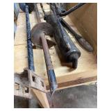 Shelf of Shop Supplies - Tools, Pipe Cutter, Tire Irons and LOTS MORE