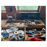 Shelf of Shop Supplies - Tools, Drill Press (broken handle), Sanders and LOTS MORE