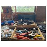 Shelf of Shop Supplies - Tools, Drill Press (broken handle), Sanders and LOTS MORE