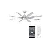 Retails for $461! WAC Smart Fans Mocha XL Indoor and Outdoor 8-Blade Smart Home Ceiling Fan 66in Brushed Aluminum with Remote Control works with Alexa and iOS or Android App (NO LED LIGHT KIT)