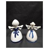 DUTCH MILKING GIRL FIGURINES, ONE DELFT STYLE AND ONE WITH COLOR DUTCH MILKING GIRL FIGURINES, ONE DELFT STYLE AND ONE WITH COLOR