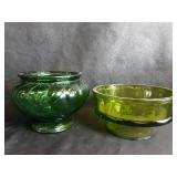 NAPCO 1192 GREEN GLASS CENTERPIECE VASE AND UNMARKED LIGHT GREEN FOOTED BOWL NAPCO 1192 GREEN GLASS CENTERPIECE VASE AND UNMARKED LIGHT GREEN FOOTED BOWL