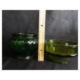 NAPCO 1192 GREEN GLASS CENTERPIECE VASE AND UNMARKED LIGHT GREEN FOOTED BOWL NAPCO 1192 GREEN GLASS CENTERPIECE VASE AND UNMARKED LIGHT GREEN FOOTED BOWL