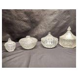 3-5" Clear PRESSED GLASS CANDY DISHES WITH LIDS AND 1-2.5" CLEAR PRESSED GLASS DISH W/LID 3-5" Clear PRESSED GLASS CANDY DISHES WITH LIDS AND 1-2.5" CLEAR PRESSED GLASS DISH W/LID