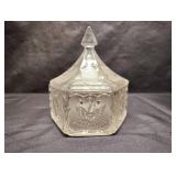 3-5" Clear PRESSED GLASS CANDY DISHES WITH LIDS AND 1-2.5" CLEAR PRESSED GLASS DISH W/LID 3-5" Clear PRESSED GLASS CANDY DISHES WITH LIDS AND 1-2.5" CLEAR PRESSED GLASS DISH W/LID