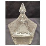 3-5" Clear PRESSED GLASS CANDY DISHES WITH LIDS AND 1-2.5" CLEAR PRESSED GLASS DISH W/LID 3-5" Clear PRESSED GLASS CANDY DISHES WITH LIDS AND 1-2.5" CLEAR PRESSED GLASS DISH W/LID