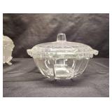 4 PRESSED CLEAR GLASS CANDY DISHES WITH LIDS 4 PRESSED CLEAR GLASS CANDY DISHES WITH LIDS