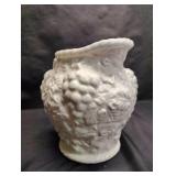 8" MILK GLASS PITCHER WITH GRAPE AND LEAF PATTERN 8" MILK GLASS PITCHER WITH GRAPE AND LEAF PATTERN