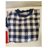 EV1 SWEATER WITH BLUE ASYMMETRICAL DESIGN AND DIVERSITY SPORT BRAND BLUE AND WHITE CHECKERED SWEATER SIZE M EV1 SWEATER WITH BLUE ASYMMETRICAL DESIGN AND DIVERSITY SPORT BRAND BLUE AND WHITE CHECKERED SWEATER SIZE M