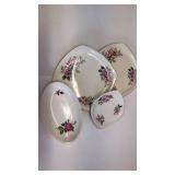 Paden Pottery (2) Square Dinner Plates and. Dessert Plate Rose Pattern w/ Silver Trim and Different Pattern Oval Dish Paden Pottery (2) Square Dinner Plates and. Dessert Plate Rose Pattern w/ Silver Trim and Different Pattern Oval Dish