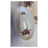 Paden Pottery (2) Square Dinner Plates and. Dessert Plate Rose Pattern w/ Silver Trim and Different Pattern Oval Dish Paden Pottery (2) Square Dinner Plates and. Dessert Plate Rose Pattern w/ Silver Trim and Different Pattern Oval Dish