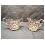 VINTAGE PINK DEPRESSION GLASS SUGAR BOWL and CREAMER SET. VINTAGE PINK DEPRESSION GLASS SUGAR BOWL and CREAMER SET.