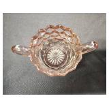 VINTAGE PINK DEPRESSION GLASS SUGAR BOWL and CREAMER SET. VINTAGE PINK DEPRESSION GLASS SUGAR BOWL and CREAMER SET.