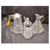 Fostoria American Cloverleaf Condiment Set With Tray Fostoria American Cloverleaf Condiment Set With Tray