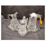 Fostoria American Cloverleaf Condiment Set With Tray Fostoria American Cloverleaf Condiment Set With Tray