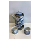 Vintage Porcelain Arrow International Tea Set w/ Brass Handle and Candle Warmer Vintage Porcelain Arrow International Tea Set w/ Brass Handle and Candle Warmer