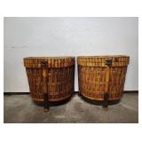 SET OF 2 PALECEK BAMBOO AND RATTAN STORAGE TABLES SET OF 2 PALECEK BAMBOO AND RATTAN STORAGE TABLES