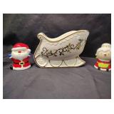 MIKASA FINE PORCELAIN SLEIGH TABLE CENTERPIECE WITH MRS CLAUSE AND SANTA SALT AND PEPPER SHAKERS MIKASA FINE PORCELAIN SLEIGH TABLE CENTERPIECE WITH MRS CLAUSE AND SANTA SALT AND PEPPER SHAKERS