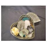 METAL HEART SHAPED TRINKET BOX WITH NATURAL STONES AND CRYSTALS SMALL QUARTZ STONE AND 3 HEART SHAPED STONE PENDANTS METAL HEART SHAPED TRINKET BOX WITH NATURAL STONES AND CRYSTALS SMALL QUARTZ STONE AND 3 HEART SHAPED STONE PENDANTS