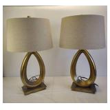PAIR OF BRUSHED ANTIQUE GOLD OVAL BASE LAMPS WITH OATMEAL COLORED SHADES PAIR OF BRUSHED ANTIQUE GOLD OVAL BASE LAMPS WITH OATMEAL COLORED SHADES