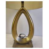PAIR OF BRUSHED ANTIQUE GOLD OVAL BASE LAMPS WITH OATMEAL COLORED SHADES PAIR OF BRUSHED ANTIQUE GOLD OVAL BASE LAMPS WITH OATMEAL COLORED SHADES