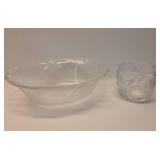 Clear Glass Bird Pattern Serving Bowl and Cup with Angels Clear Glass Bird Pattern Serving Bowl and Cup with Angels