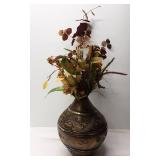 Ornate Bronze Spherical Vase with Dried Autumn Arrangement Ornate Bronze Spherical Vase with Dried Autumn Arrangement