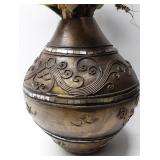 Ornate Bronze Spherical Vase with Dried Autumn Arrangement Ornate Bronze Spherical Vase with Dried Autumn Arrangement