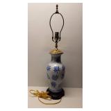 Blue and White Porcelain Table Lamp with Floral Design, Approximately 28 Inches Height Blue and White Porcelain Table Lamp with Floral Design, Approximately 28 Inches Height