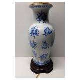 Blue and White Porcelain Table Lamp with Floral Design, Approximately 28 Inches Height Blue and White Porcelain Table Lamp with Floral Design, Approximately 28 Inches Height