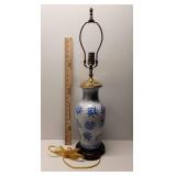 Blue and White Porcelain Table Lamp with Floral Design, Approximately 28 Inches Height Blue and White Porcelain Table Lamp with Floral Design, Approximately 28 Inches Height