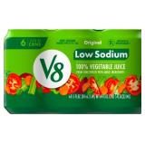 V8 Low Sodium Original 100% Vegetable Juice, 11.5 fl oz Can, 6 Count