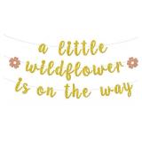 A Little Wildflower is on the Way Banner - Welcome Baby Bunting Sign, Baby Shower/Announcement Party Decoration - Flower Theme Boy Girl 1st Birthday Party Supplies, Gold Glitter - Retail: $5 A Little Wildflower is on the Way Banner - Welcome Baby Bunting Sign, Baby Shower/Announcement Party Decoration - Flower Theme Boy Girl 1st Birthday Party Supplies, Gold Glitter - Retail: $5