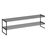 SONGMICS Shoe Rack, 2-Tier Shoe Organizer, Metal Storage Shelf, Upright or Upside Down, for 15-18 Pairs, Stackable, for Entryway, 11.8 x 46.1 x 13.4 Inches, Black ULSA032B01 - Retail: $22 SONGMICS Shoe Rack, 2-Tier Shoe Organizer, Metal Storage Shelf, Upright or Upside Down, for 15-18 Pairs, Stackable, for Entryway, 11.8 x 46.1 x 13.4 Inches, Black ULSA032B01 - Retail: $22