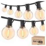 Outdoor String Lights 50ft, G40 Led Patio Globe Lights with 26pcs Bulbs,Waterproof Shatterproof Dimmable Connectable Hanging for Cafe, Bistro, Backyard, Gazebo, Balcony, Party, Black - Retail: $25 Outdoor String Lights 50ft, G40 Led Patio Globe Lights with 26pcs Bulbs,Waterproof Shatterproof Dimmable Connectable Hanging for Cafe, Bistro, Backyard, Gazebo, Balcony, Party, Black - Retail: $25